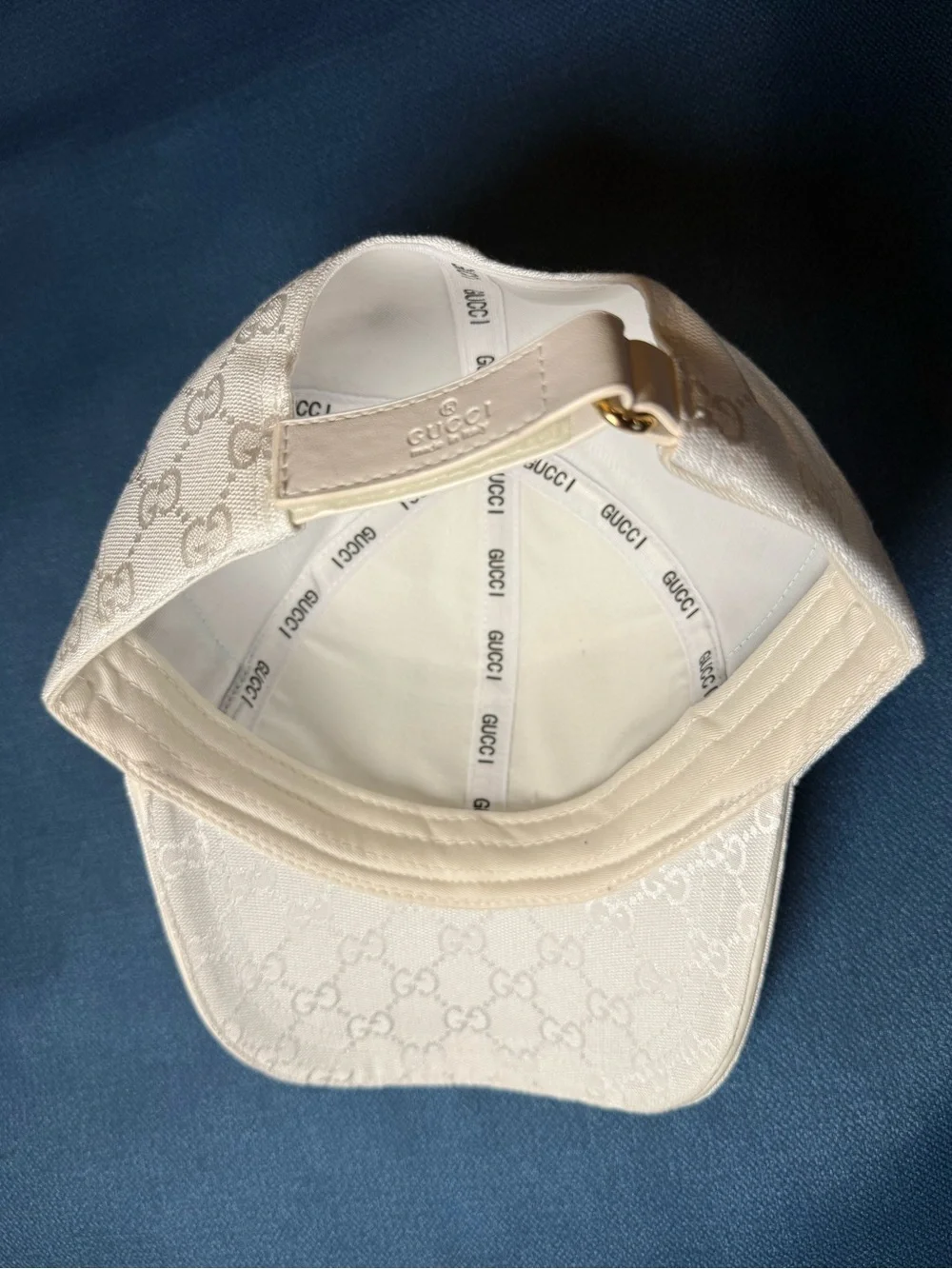 G G logo monogram Canvas Baseball Hat cap with Web Stripe in pristine white new